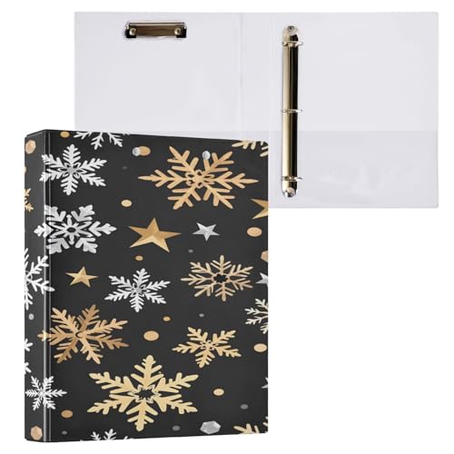 Ringbuch mit 3 Ringen, 3,8 cm mit Klemmbrett für Schul-/Bürobedarf, goldenes Schneeflockenmuster, Aktenordner, Organizer, hält 200 Blatt mit Innentaschen, 1 Stück von OWFKAY