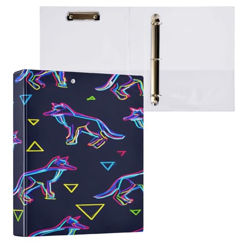 Ringbuch mit 3 Ringen, 3,8 cm mit Klemmbrett für Schul-/Bürobedarf, neonfarbenes Wolf-Muster, Aktenordner, Organizer, hält 200 Blatt mit Innentaschen, 1 Stück von OWFKAY