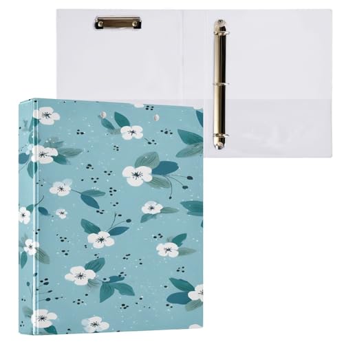 Ringbuch mit 3 Ringen, 3,8 cm mit Klemmbrett für Schul-/Bürobedarf, weißes Blumenmuster, Aktenordner, Organizer, hält 200 Blatt mit Innentaschen, 1 Stück von OWFKAY