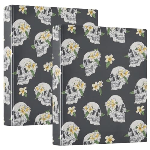 Ringbuch mit 3 Ringen, 3,8 cm mit Klemmbrett für Schul-/Bürobedarf, weißes Totenkopf-Blumenmuster, Aktenordner, Organizer, hält 200 Blatt mit Innentaschen, 1 Stück Ringbuch mit 3 Ringen, 3,8 cm mit Klemmbrett für Schul-/Bürobedarf, weißes Totenkopf-Blumenmuster, Aktenordner, Organizer, hält 200 Blatt mit Innentaschen, 1 Stück von OWFKAY