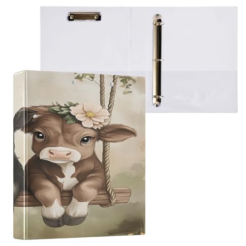 Ringbuch mit 3 Ringen, 3,8 cm mit Klemmbrett für Schul-/Bürobedarf, zwei Kühe, Aktenordner, Organizer, hält 200 Blatt mit Innentaschen, 1 Stück von OWFKAY