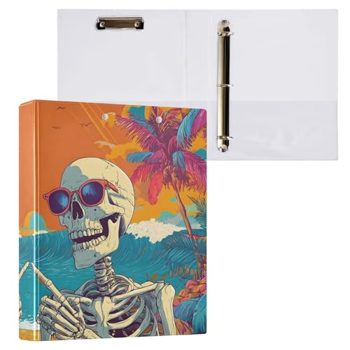 Ringbuch mit 3 Ringen, 3,8 cm mit Klemmbrett für Schul-/Bürobedarf, zwei Totenkopf-Strand-Aktenordner, Organizer, hält 200 Blatt mit Innentaschen, 1 Stück Ringbuch mit 3 Ringen, 3,8 cm mit Klemmbrett für Schul-/Bürobedarf, zwei Totenkopf-Strand-Aktenordner, Organizer, hält 200 Blatt mit Innentaschen, 1 Stück von OWFKAY