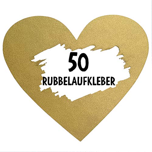 OWLBOOK 50 Rubbel Etiketten Herzen Gold zum Basteln von Rubbelkarten Rubbellose Überraschungen Gutscheinkarten Einladungen Hochzeit oder Verkündung von Schwangerschaft von OWLBOOK