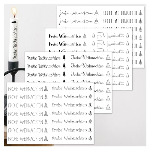 OWLBOOK® Kerzentattoos Weihnachten - Kerzen Sticker, Kerzenfolien Tattoo Folie, Kerzensticker, Aufkleber I Wasserschiebefolie Frohe Weihnachten 4 x Din A5 von OWLBOOK