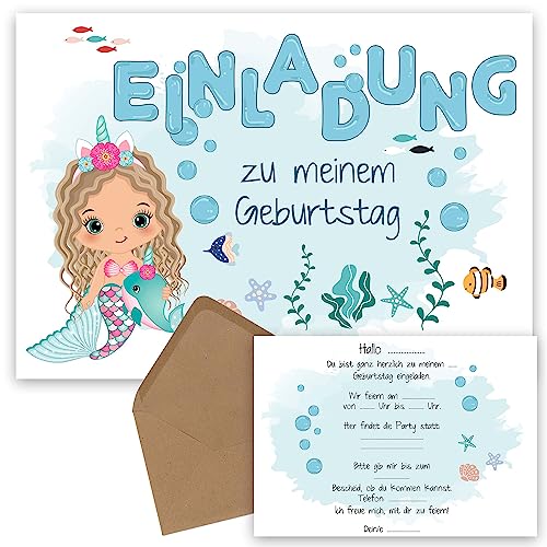 OWLBOOK Einladung Meerjungfrau 10 Einladungskarten Kindergeburtstag Mädchen Meerjungfrau Einladungskarten Geburtstagseinladungen Mädchen Einladung zum Geburtstag zum Ausfüllen mit Umschläge von OWLBOOK