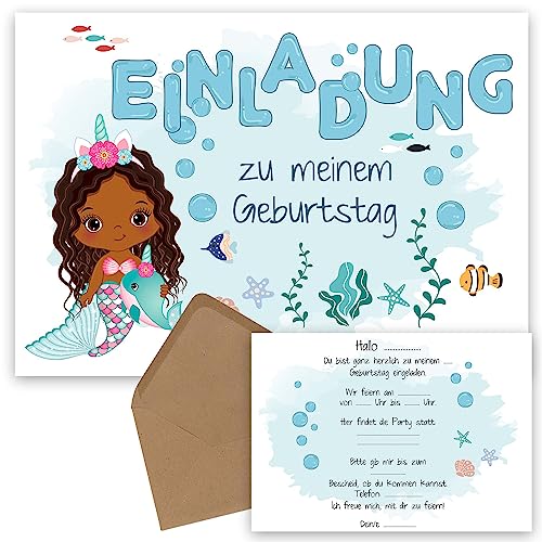 OWLBOOK Einladung Meerjungfrau mit Unterwasserwelt 10 Einladungskarten Kindergeburtstag Mädchen Meerjungfrau Einladungskarten Geburtstagseinladungen Mädchen Einladung zum Geburtstag zum Ausfüllen von OWLBOOK