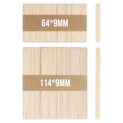 OWLKELA 100 Stück Holzstäbchen, Eisstiele aus Holz, Kombination aus Zwei Größen, Jeweils 50 Stück – 114 mm x 9 mm x 2 mm, 64 mm x 9 mm x 2 mm, Birke, Grundfarbe – Holzeisstiele, DIY von OWLKELA