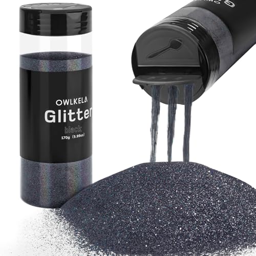 OWLKELA 170 g feiner Glitzer, schwarzes Glitzerpulver für Sesin, Kunst & Handwerk, Nägel, Haar, Gesicht, Körper, Schleim, Festival-Kosmetikpulver zum Malen, Kerzen-/Seifenherstellung, Wachsen OWLKELA 170 g feiner Glitzer, schwarzes Glitzerpulver für Sesin, Kunst & Handwerk, Nägel, Haar, Gesicht, Körper, Schleim, Festival-Kosmetikpulver zum Malen, Kerzen-/Seifenherstellung, Wachsen von OWLKELA