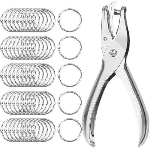 OWLKELA 2,5 cm Binderinge (50 Stück), vernickelte Metallringe, inklusive Schlüsselring-Clip und Locher, Schlüsselringe, ideal für DIY-Projekte, Aktenorganisation und Handwerk von OWLKELA