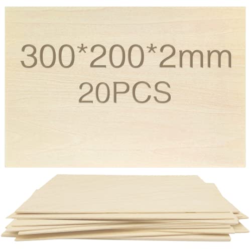 OWLKELA 20 piezas Tilo Tablero, 300 * 200 * 2mm - Hojas de Madera Manualidades, Recortes de Madera para Manualidades, Ideal para Proyectos de Láser, Artes y Manualidades, Grabado en Madera von OWLKELA