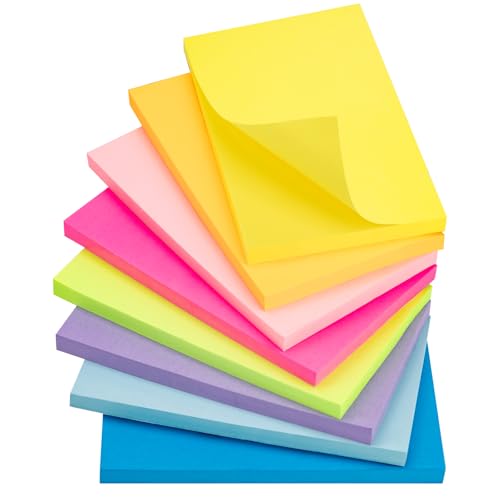 OWLKELA 600 Blatt Haftnotizen, 76 * 127mm Klebezettel Groß, Sticky Notes Set, Haftnotizzettel, Selbstklebende Notizzettel Bunt zum Markieren und Hervorheben von Seiten, Repositionierbar (8 Farben) von OWLKELA
