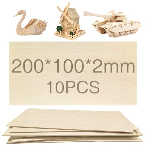 OWLKELA Lindenholz, 10 Stücke 200 * 100 * 2mm, Bastelholzplatten - Holzausschnitte zum Basteln, ideal für Laserprojekte, DIY Modell, Kunst und Handwerk, Gemälde von OWLKELA