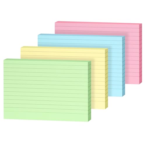 OWLKELA Karteikarten, A6, 200 Stück, 4 Farben (14,8 x 10,5 cm), Revisionskarte für Studium, Arbeit, Notizkarte für Büro, Schule und Zuhause von OWLKELA
