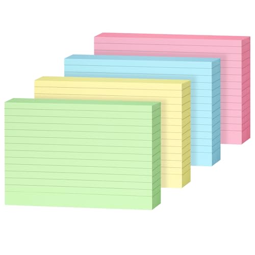 OWLKELA Karteikarten, A6, 400 Stück, 4 Farben (14,8 x 10,5 cm), Revisionskarte für Studium, Arbeit, Notizkarte für Büro, Schule und Zuhause von OWLKELA