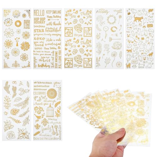 OWLMATE 7 Stück Aufkleber für Fotoalbum, Aesthetic Sticker für Scrapbooking und DIY Handwerk, Geburtstag (Gold) von OWLMATE