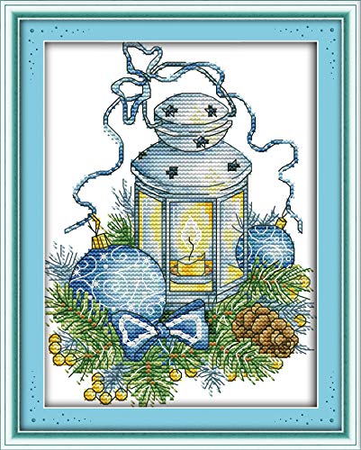 Kreuzstich Stickpackungen Vorgedruckt, OWN4B Das Blaue Weihnachten Beleuchtung Bilder 11CT 8,7x11,0 Zoll DIY Stickpackung Set von OWN4B