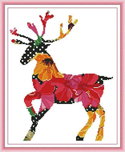 Kreuzstich Stickpackungen Vorgedruckt, OWN4B Farbe Hirsch Bilder 11CT 16,1x18,9 Zoll DIY Stickpackung Set von OWN4B