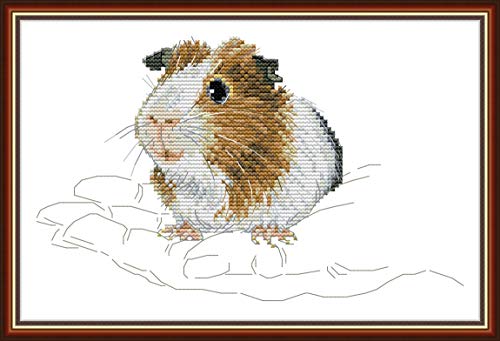 Kreuzstich Stickpackungen Vorgedruckt, OWN4B Guinea Schwein in der Palme Bilder 11CT 14,6x9,4 Zoll DIY Stickpackung Set von OWN4B