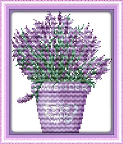 OWN4B Kreuzstich Stickpackungen Vorgedruckt, Lavendel Pflanzen Bilder 11CT 9,4x11,0 Zoll DIY Stickpackung Set von OWN4B