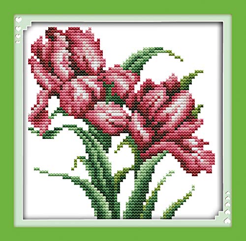 Kreuzstich Stickpackungen Vorgedruckt, OWN4B Orchideen Blumen Bilder 11CT 8,7x8,7 Zoll DIY Stickpackung Set von OWN4B