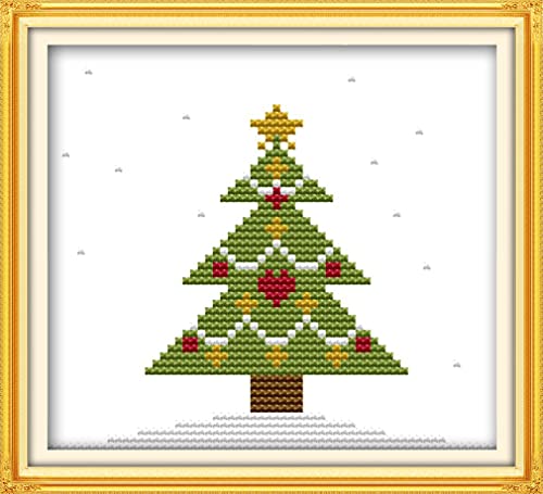 Kreuzstich Stickpackungen Vorgedruckt, OWN4B Schneeflocken-Weihnachtsbaum Bilder 11CT 7,9x7,1 Zoll DIY Stickpackung Set von OWN4B