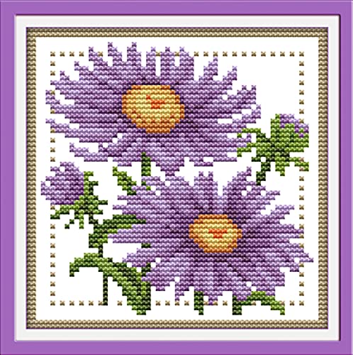 Kreuzstich Stickpackungen Vorgedruckt, OWN4B Zwölf Monate Blüte-September Bilder 11CT 8,3x8,3 Zoll DIY Stickpackung Set von OWN4B