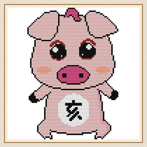 OWN4B Kreuzstich Kits geprägt Chinesisches Tierkreiszeichen – Schwein, gedrucktes Muster, 11 Ct, 27,9 x 27,9 cm, DIY Stickset (Schwein) von OWN4B