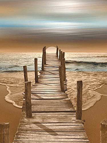 OWN4B Kreuzstich-Set, geprägt, Brücke am Meer, gedrucktes Muster, 11-fädig, 36,1 x 46 cm, DIY-Stickset (Brücke) von OWN4B