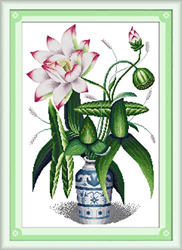 OWN4B Kreuzstich-Set, geprägt, schöne Vase, bedrucktes Muster, 11 Karat, 49 x 71 cm von OWN4B
