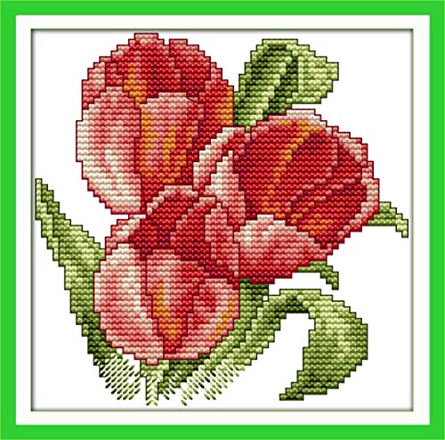 OWN4B Kreuzstich-Set, gestanzt, Motiv "Blume des Glücks" 11 CT 21,1 x 21,1 cm (Tulpen) von OWN4B
