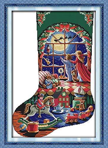 OWN4B Kreuzstich-Set, vorgedruckt, Weihnachtsstrumpf, Kinderparadies, geprägtes Muster, 11 CT, 54,1 x 77 cm, DIY-Stickset (Socke 4) von OWN4B