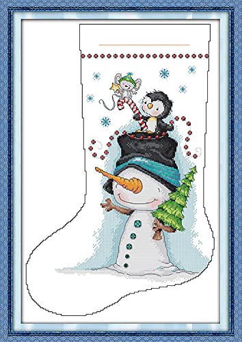 OWN4B Kreuzstich-Set, vorgedruckt, Weihnachtsstrumpf, Schneemann-Stempelmuster, 11 Karat, 45 x 64 cm (Socke 13) von OWN4B