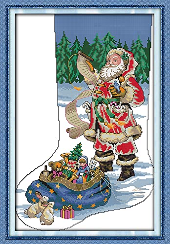 OWN4B Kreuzstich-Set, vorgedruckt, Weihnachtsstrumpf, Weihnachtsmann-Stempelmuster, 11 Karat, 41,9 x 62 cm (Socke 10) von OWN4B