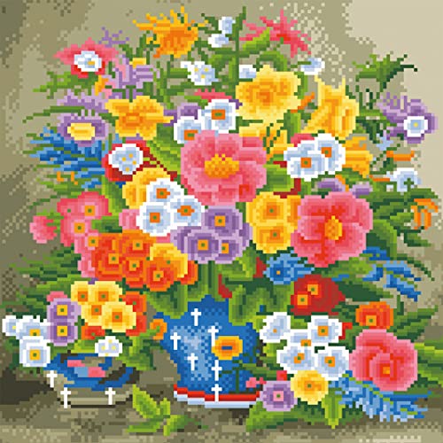 OWN4B Kreuzstich Stickpackungen Vorgedruckt, Blumen in Vase Bilder 11CT 14,2x14,2 Zoll DIY Stickpackung Set von OWN4B