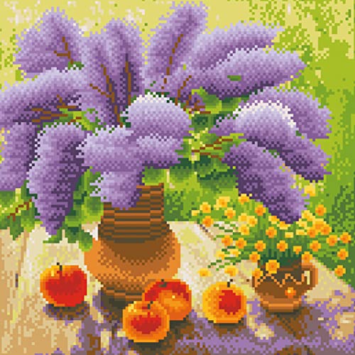 OWN4B Kreuzstich Stickpackungen Vorgedruckt, Blumen in der Vase Bilder 11CT 14,2x14,2 Zoll DIY Stickpackung Set von OWN4B