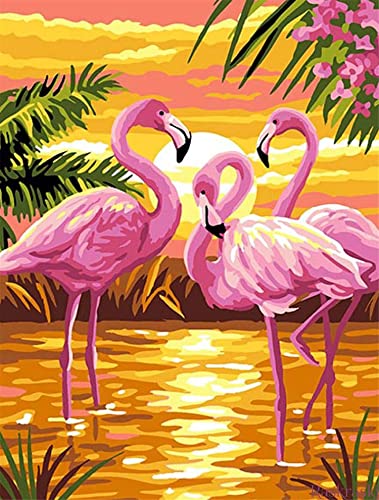 OWN4B Kreuzstich Stickpackungen Vorgedruckt, Flamingos am See bei Sonnenuntergang Bilder 11CT 14,2x18,1 Zoll DIY Stickpackung Set von OWN4B
