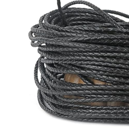 2 Meter Schwarze geflochtene Echtleder-Seilschnur, Schmuckzubehör, 3, 4, 5, 6 mm rundes Lederband für DIY-Armband-Schmuckherstellung von OWNPET