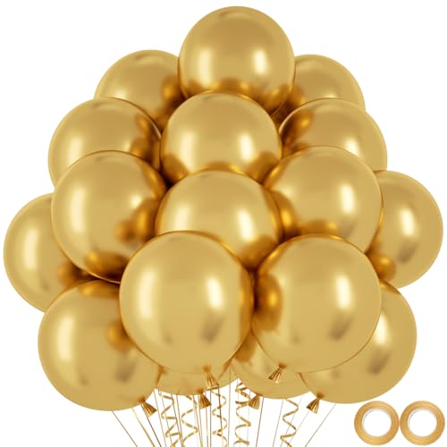 100 Stück Metallic Gold Luftballons, 30,5 cm Chrom Gold Latex Party Ballons Helium Qualität für Geburtstagsfeier, Hochzeit, Silvester Party Dekoration (mit 20 m Band) von OWPFJG
