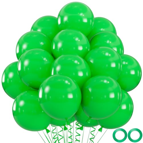 100 Stück grüne Luftballons, Heliumqualität, 30,5 cm, grüner Latex-Partyballon für Geburtstag, Weihnachten, Abschlussfeier, Party-Dekoration (20 m Bänder) von OWPFJG