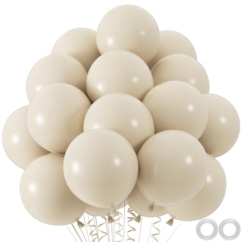 100 Stück sandweiße Luftballons, 30,5 cm, elfenbeinfarben, Party-Latex-Luftballons für Geburtstag, Babyparty, Brautparty, Party-Dekoration (mit 20 m Band) von OWPFJG