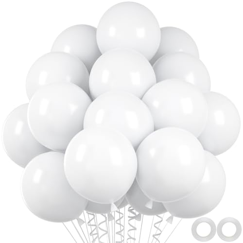100 Stück weiße Luftballons, 30,5 cm, Latex-Party-Luftballons, Heliumqualität für Geburtstag, Babyparty, Hochzeit, Party-Dekorationen (mit 20 m Band) von OWPFJG