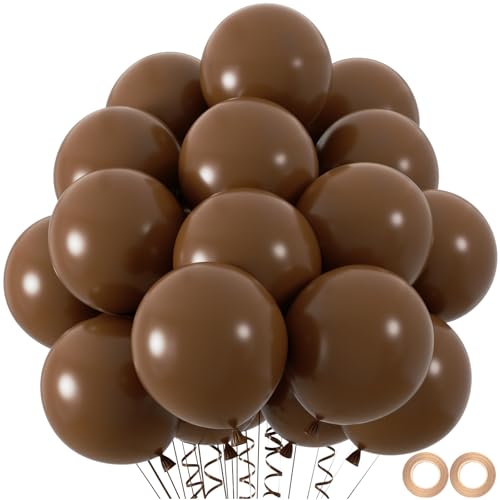 Dunkelbraune Luftballons, 30,5 cm, neutralbraun, Party-Latex-Luftballons für Geburtstag, Bär, Babyparty, Boho, Hochzeit, Party, Dekoration (mit 20 m Band), 100 Stück von OWPFJG