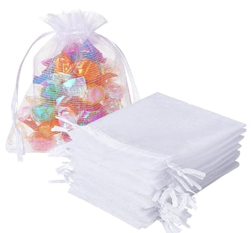 OWYALQ 100 Stück Organzabeutel, weiß, 10 x 15 cm, Organza-Geschenkbeutel, Schmuckbeutel, Hochzeitsbeutel, Lavendelsäckchen, Hochzeitsbevorzugung von OWYALQ