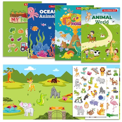 OWill 4 Pack Stickerbuch wiederverwendbar ab 2 3 4 5 6 Jahre,DIY Kinder Sticker enthält Themen wie Bauernhof, Tiere,Dinosaurier und Ozean,Reusable Sticker Book für Kinder,Reise Spielzeug OWill 4 Pack Stickerbuch wiederverwendbar ab 2 3 4 5 6 Jahre,DIY Kinder Sticker enthält Themen wie Bauernhof, Tiere,Dinosaurier und Ozean,Reusable Sticker Book für Kinder,Reise Spielzeug von OWill