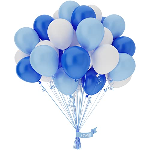 OWill - 50 x 25,4 cm blaue und weiße Latex-Luftballons aus Latex für Hochzeit, Geburtstag, Partydekoration von OWill