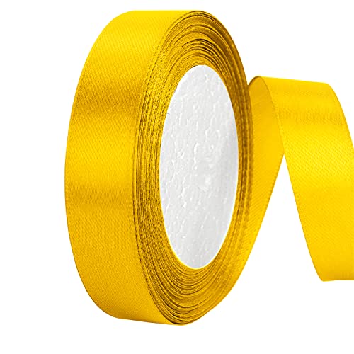 OWill Gelbes Satinband, doppelseitig, Polyester, 20 mm x 22 m, Geschenkverpackungsband für Kuchendekoration, DIY-Nähprojekte, Party-Ballons und Haarschleifen, Dekoration von OWill
