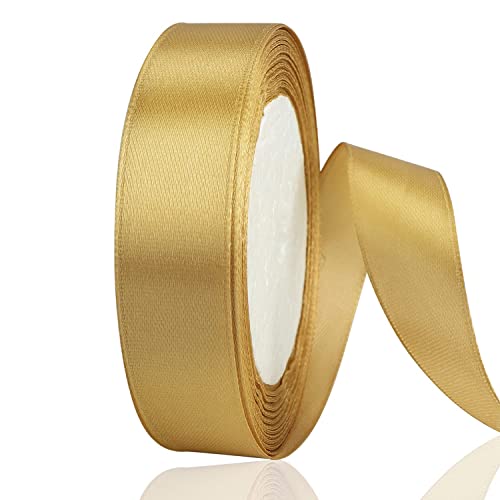 OWill Geschenkband gold, Doppelseitiges Polyester, 20 mm x 22 m Gold Band, Schleifenband gold für Kuchendekoration, Nähprojekte, Partyballon und Haarschleifen von OWill