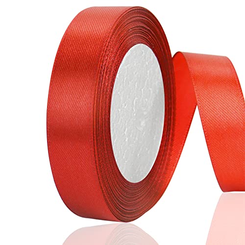 OWill Geschenkband rot, Doppelseitiges Polyester, 20 mm x 22 m Red Band, Schleifenband rot für Kuchendekoration, Nähprojekte, Partyballon und Haarschleifen von OWill