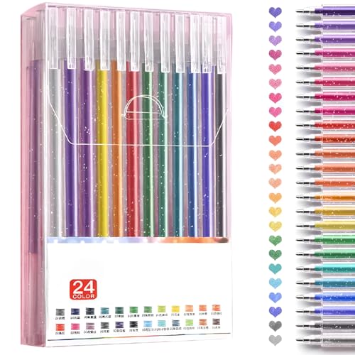 OWill Glitzer Gelstifte - 24 Stück Leuchtende Glitzer Kugelschreiber Set, Idealer für Notizen und Handzeichnungen, Glitzerstifte Mädchen, Gel Pen, Kreativität in Deinen Händen OWill Glitzer Gelstifte - 24 Stück Leuchtende Glitzer Kugelschreiber Set, Idealer für Notizen und Handzeichnungen, Glitzerstifte Mädchen, Gel Pen, Kreativität in Deinen Händen von OWill
