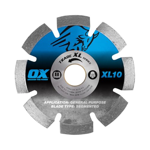 OX Tools XL10-115/22 Trade XL-10 Segmentierte Diamantklinge, allgemeine Zwecke, 115/22,23 mm, Blau/Silber, 115 mm von OX Tools